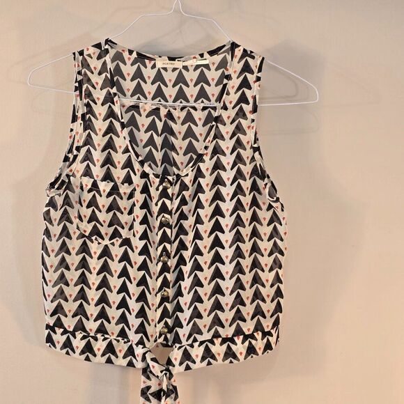 Poetry Sheer Sleeveless Button Front Blouse Cropped With Waist Tie Size Small - Picture 1 of 10